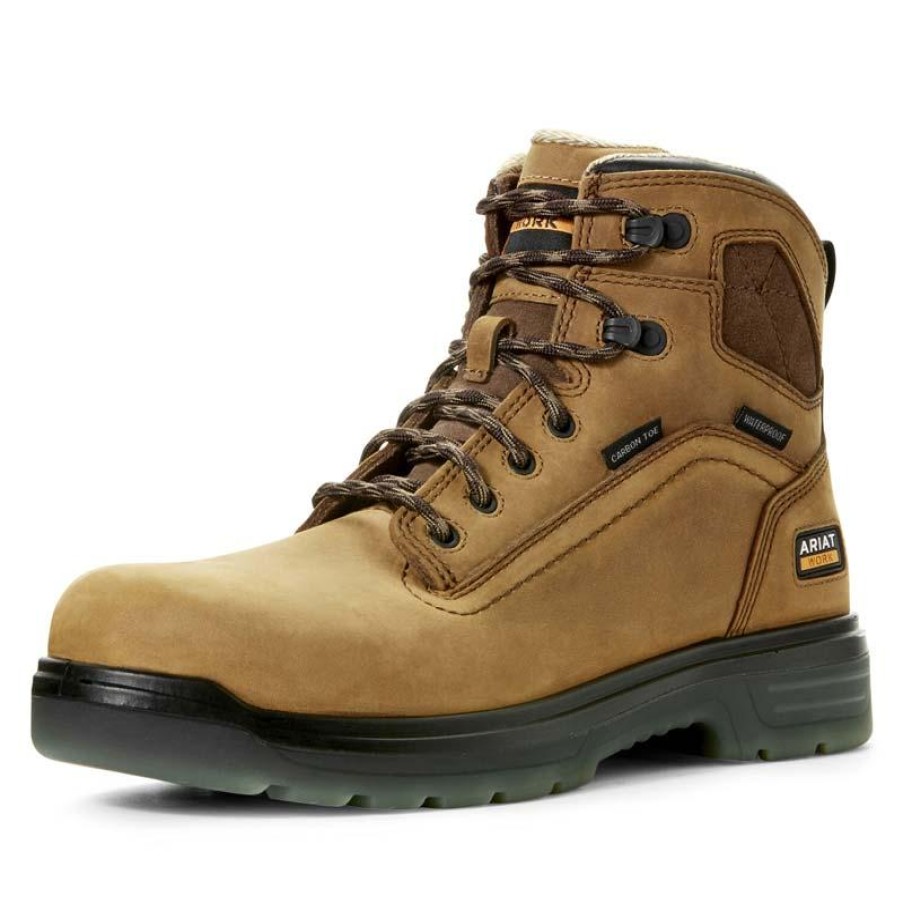 Footwear Ariat Non-Steel Safety Toe | Men'S Turbo 6" Waterproof Carbon Composite Toe Work Boot Aged Bark