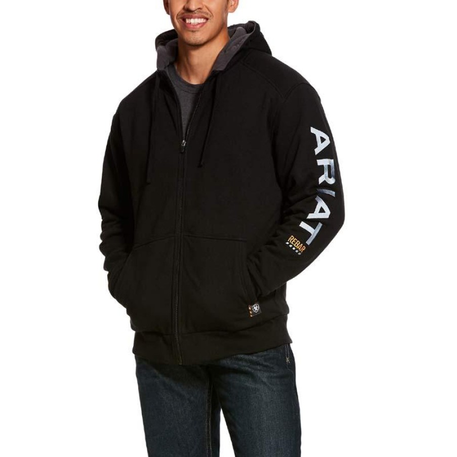 Outerwear Ariat Hoodies | Ariat Men'S Rebar All-Weather Full Zip Hoodie Black