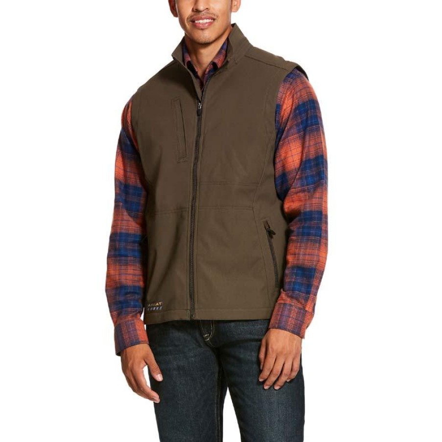 Outerwear Ariat Vests | Ariat Men'S Rebar Stretch Canvas Softshell Vest Wren