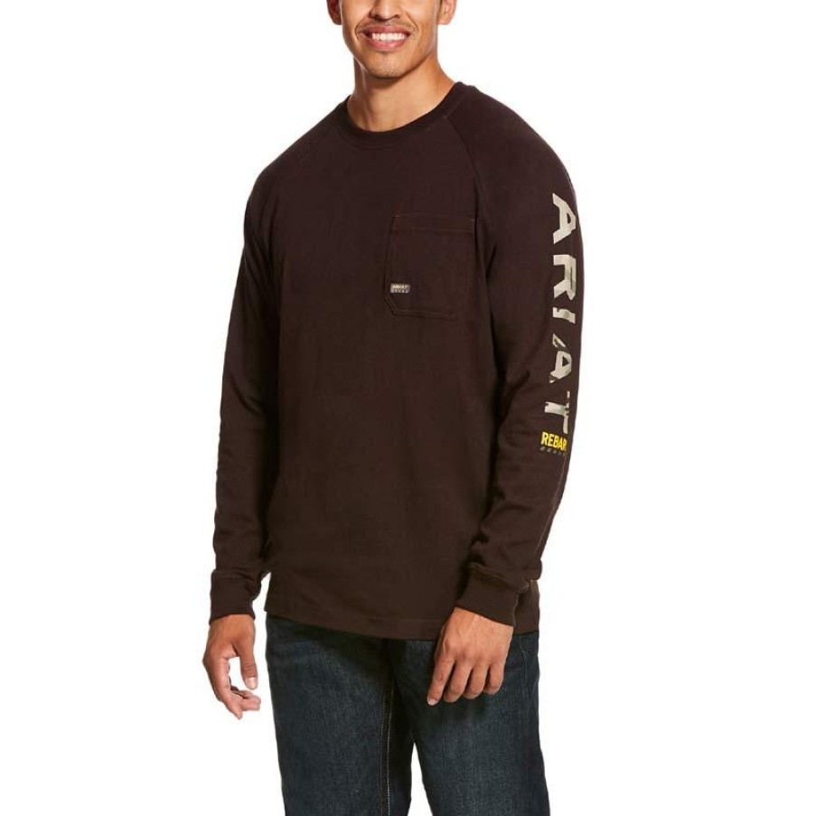 Workwear Ariat T-Shirts | Ariat Men'S Rebar Cotton Strong Long Sleeve Graphic T-Shirt Ganache