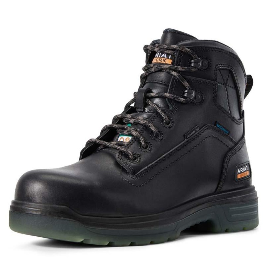 Footwear Ariat Non-Steel Safety Toe | Men'S Turbo 6" Csa Waterproof Carbon Composite Toe Work Boot Black