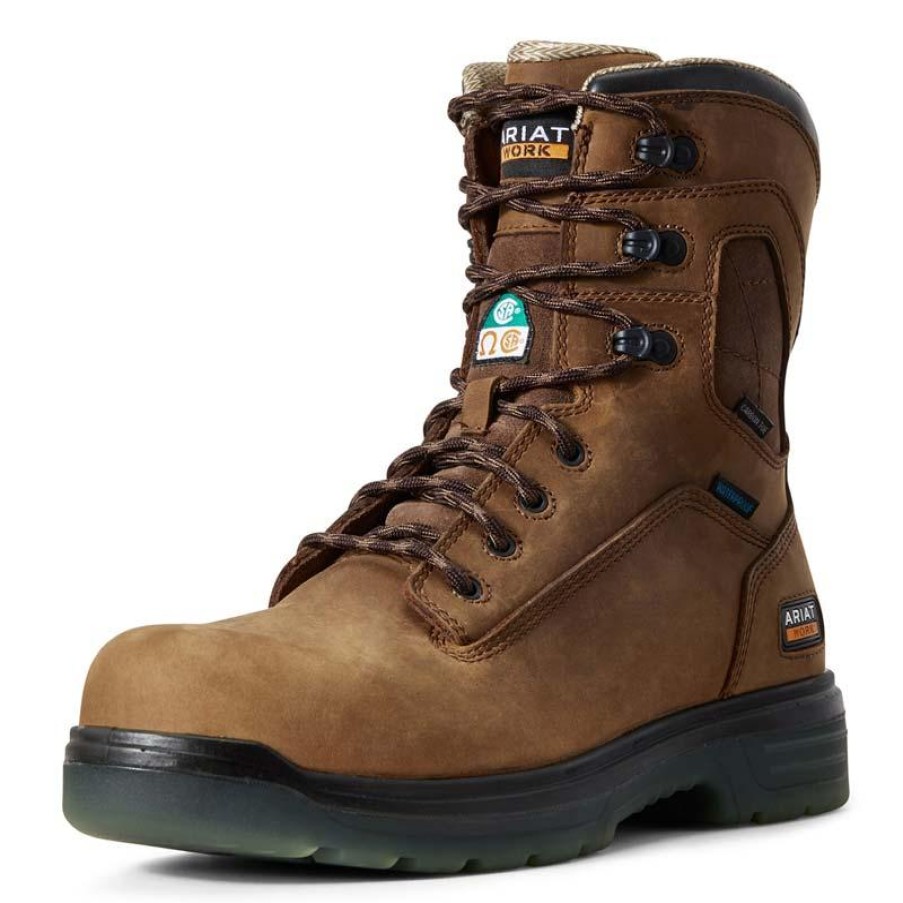 Footwear Ariat Non-Steel Safety Toe | Men'S Turbo 8" Csa Waterproof Carbon Composite Toe Work Boot Aged Bark