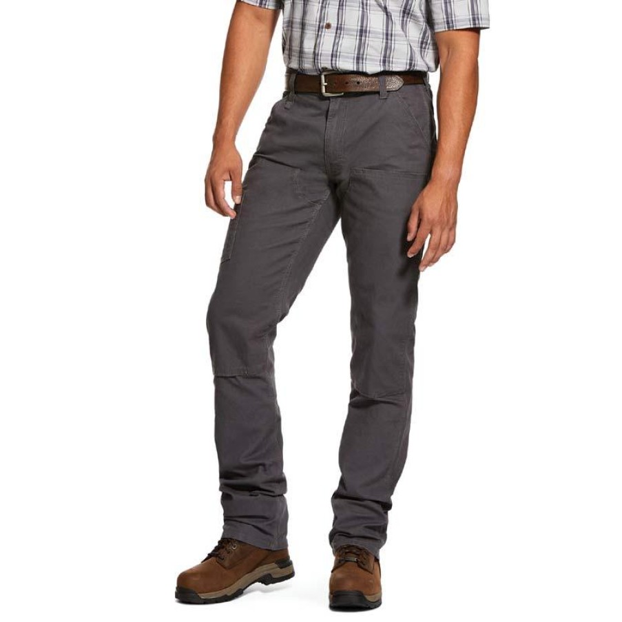 Workwear Ariat Jeans | Ariat Men'S Rebar M4 Made Tough Durastretch Double Front Canvas Work Pant Rebar Grey