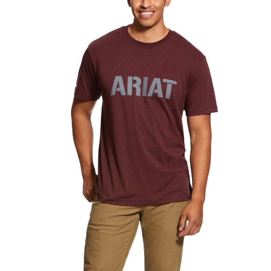 Workwear Ariat T-Shirts | Ariat Men'S Rebar Cotton Strong Block Logo T-Shirt Burgundy Heather