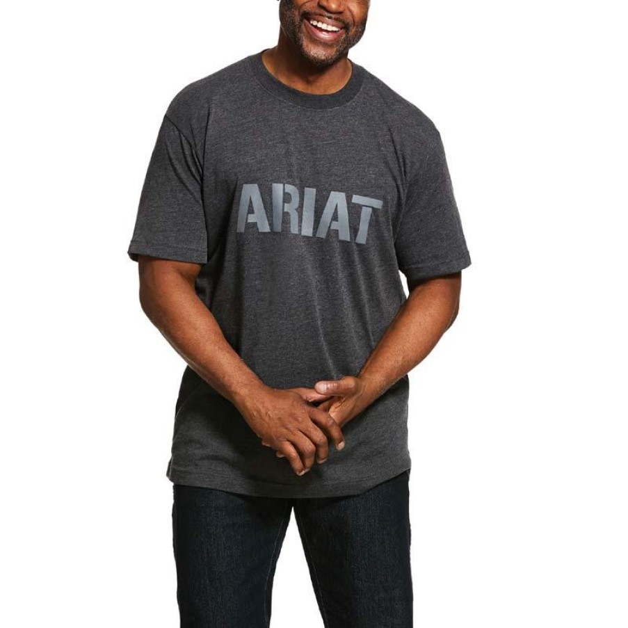 Workwear Ariat T-Shirts | Ariat Men'S Rebar Cotton Strong Block Logo T-Shirt Charcoal Heather