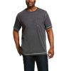 Workwear Ariat T-Shirts | Ariat Men'S Rebar Short Sleeve Workman Pocketed T-Shirt Charcoal Heather