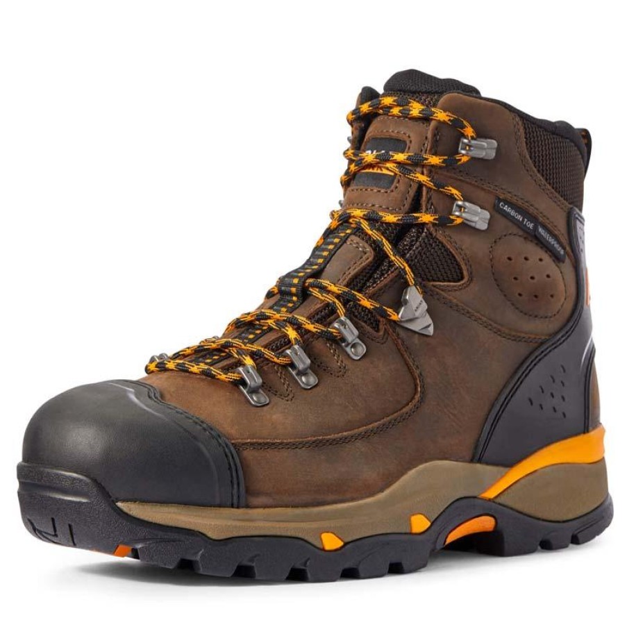 Footwear Ariat Non-Steel Safety Toe | Men'S Endeavor 6" Waterproof Carbon Composite Toe Work Boot Hiker Chocolate Brown