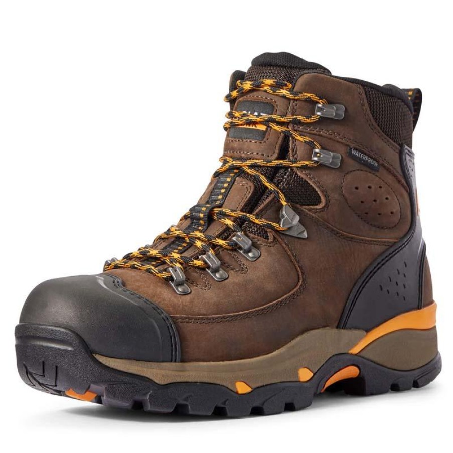 Footwear Ariat Hiking | Men'S Endeavor 6" Waterproof Soft Toe Work Boot Hiker Chocolate Brown