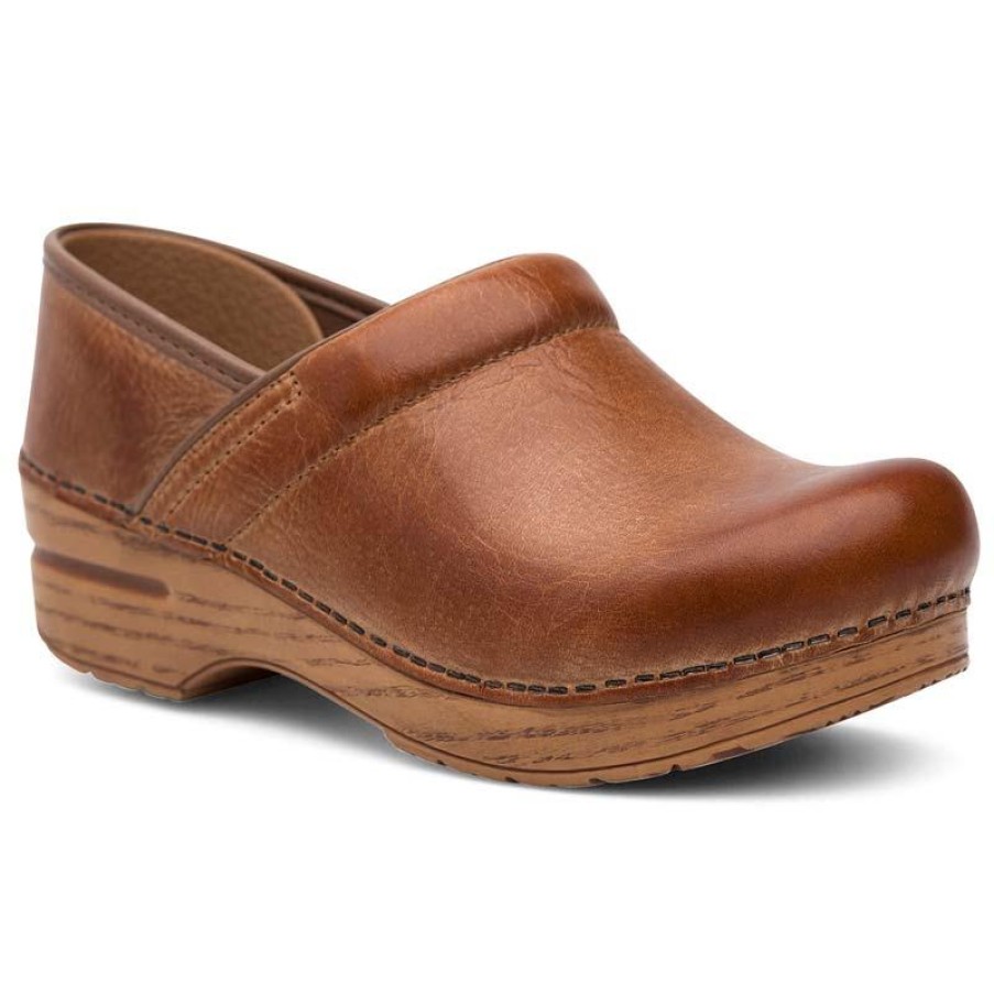 Footwear Dansko Clogs | Dansko Women'S Professional Wide Distressed Leather Clog Honey