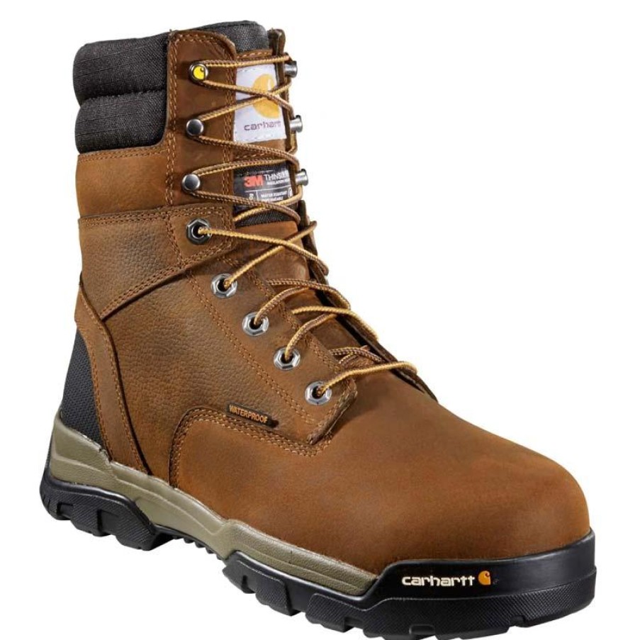 Footwear Carhartt Work Boots | Carhartt Men'S 8" Gound Force Waterproof Insulated Work Boot Bison Brown Oil Tan