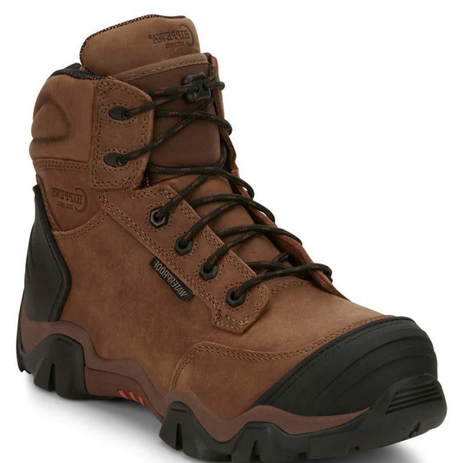 Footwear Chippewa Non-Slip Boots | Chippewa Men'S 6" Cross Terrain Waterproof Nano Composite Toe Work Boot Bourbon Brown