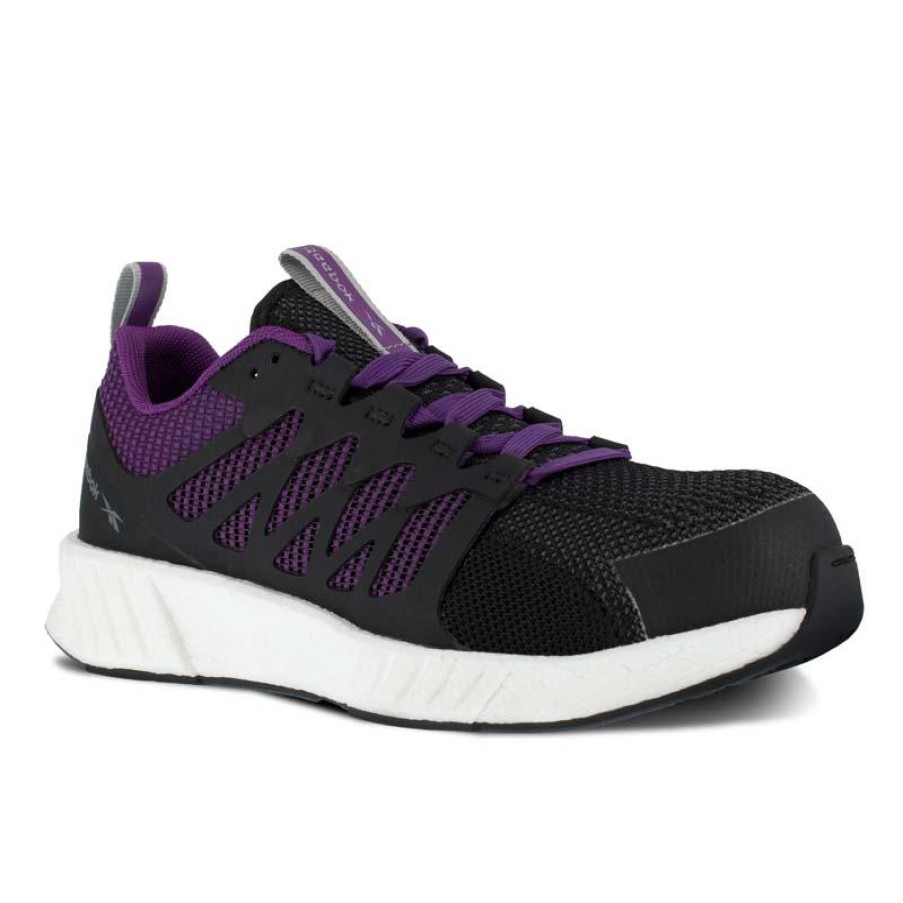 Footwear Reebok Non-Slip Shoes | Reebok Works Women'S Fusion Flexweave Work Composite Toe Athletic Work Shoe Black/Purple