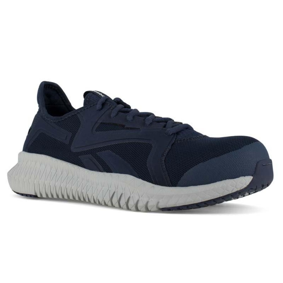 Footwear Reebok Non-Slip Shoes | Reebok Works Men'S Flexagon 3.0 Work Esd Composite Toe Athletic Work Shoe Navy / Gray