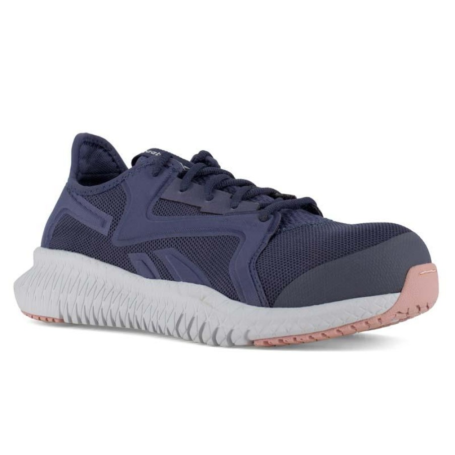 Footwear Reebok Non-Slip Shoes | Reebok Works Women'S Flexagon 3.0 Work Composite Toe Athletic Work Shoe Blue / Pink