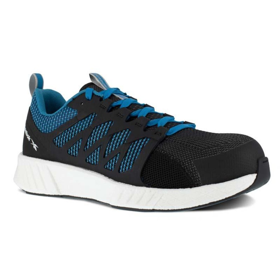 Footwear Reebok Non-Slip Shoes | Reebok Works Men'S Fusion Flexweave Work Composite Toe Athletic Work Shoe Black / Blue