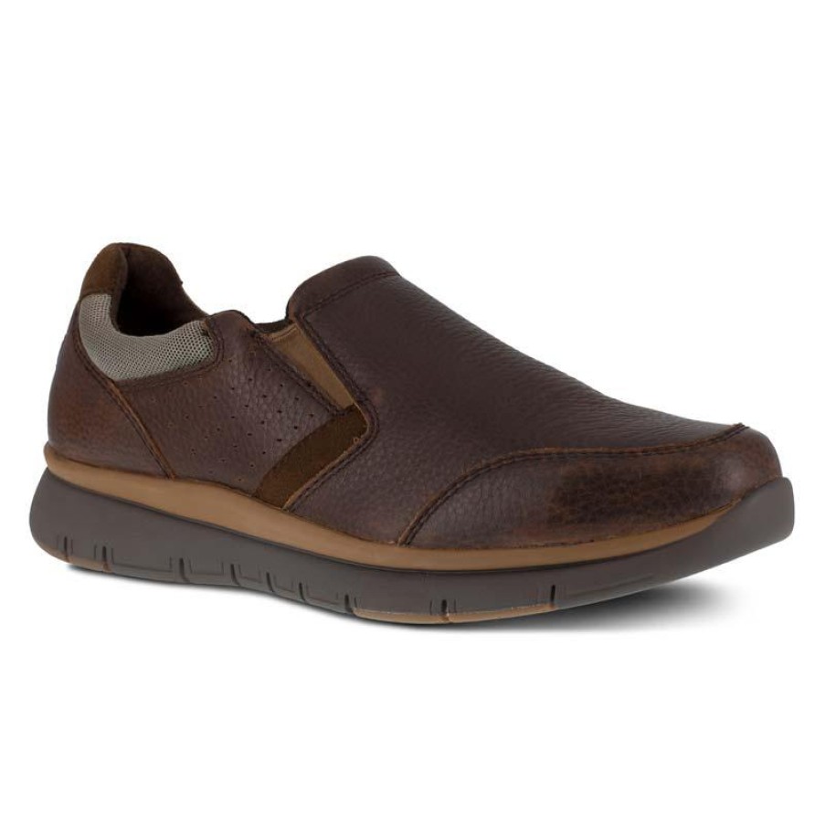 Footwear Rockport Non-Slip Shoes | Rockport Works Men'S Primetime Casuals Work Esd Steel Toe Slip On Brown