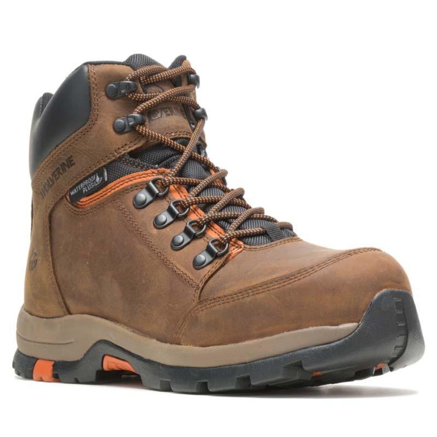 Footwear Wolverine Non-Slip Boots | Wolverine Men'S Grayson Waterproof Steel Toe Hiker Brown