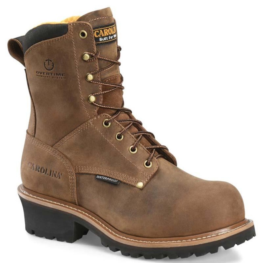 Footwear Carolina Logger | Carolina Men'S 8" Poplar Waterproof Soft Toe Logger Brown Crazy Horse