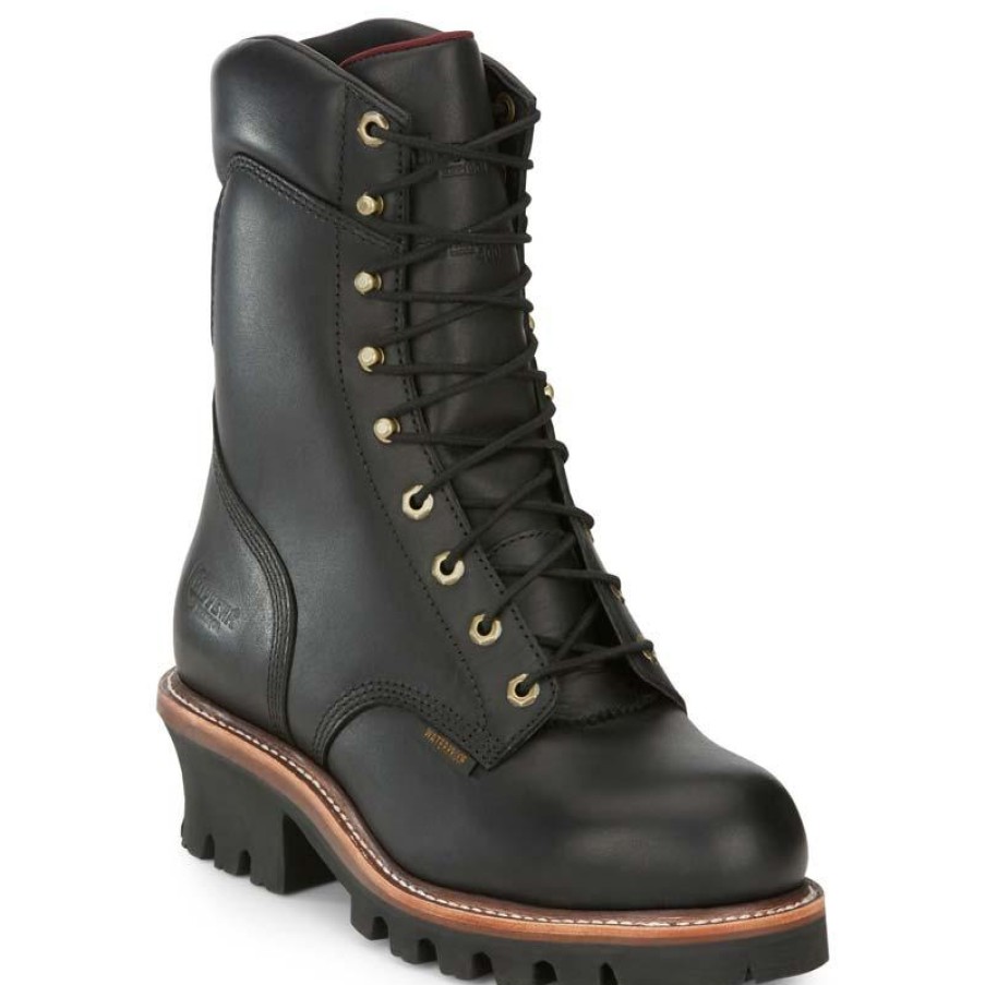 Footwear Chippewa Steel Toe | Chippewa Men'S 8" Waterproof Insulated Steel Toe Logger Boot Black Odessa