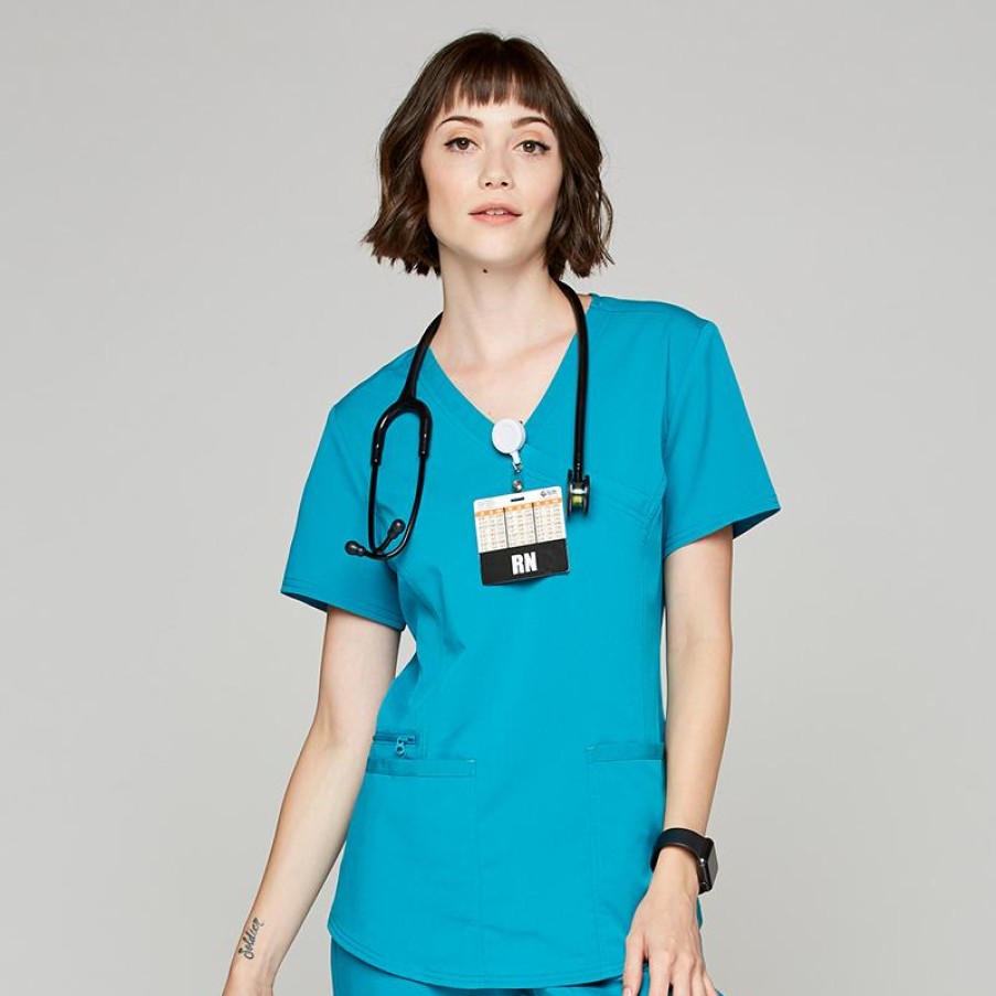 Healthcare Scrubology Core Scrub Tops | Scrubology Core Women'S Mock Wrap Scrub Top