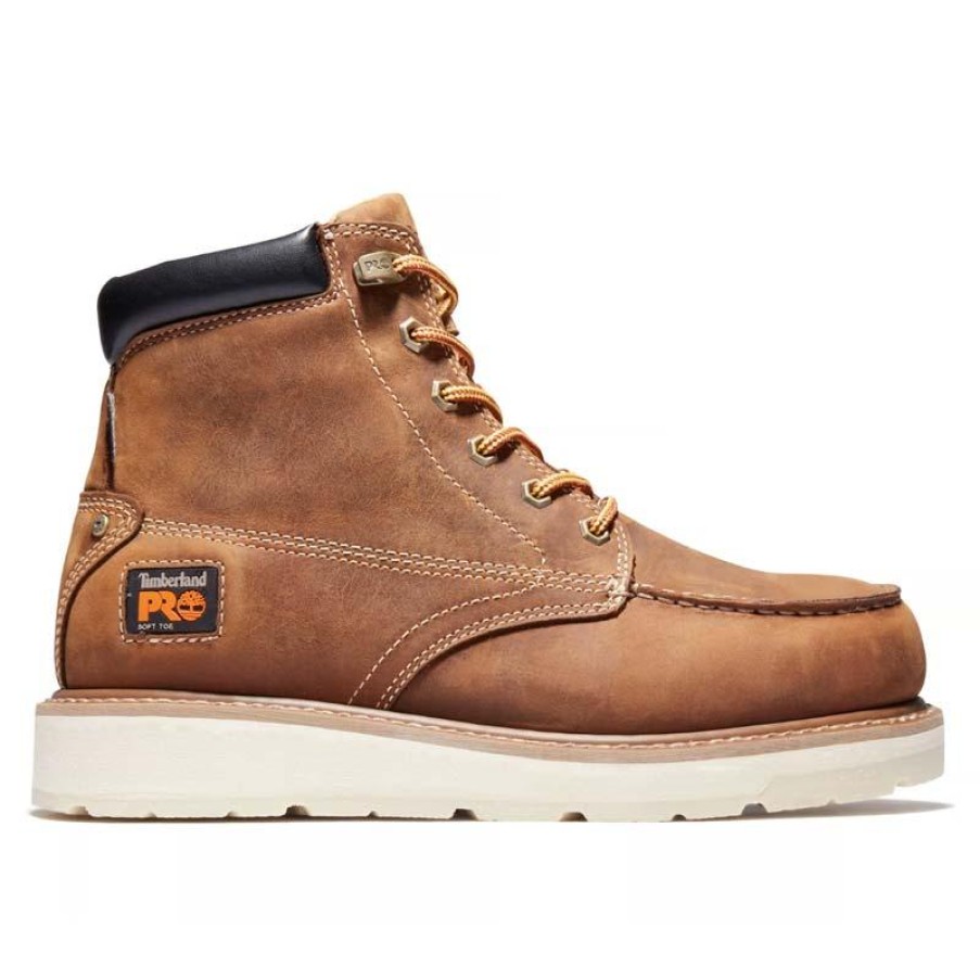 Footwear Timberland Pro Non-Slip Boots | Timberland Pro Men'S 6" Gridworks Waterproof Soft Toe Wedge Work Boot Golden Brown