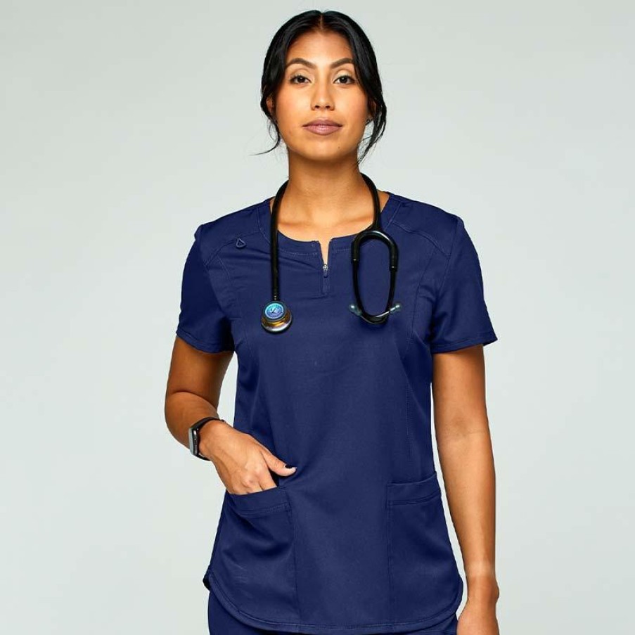 Healthcare Scrubology Sport Scrub Tops | Scrubology Sport Women'S Zip Up Round Neck Scrub Top