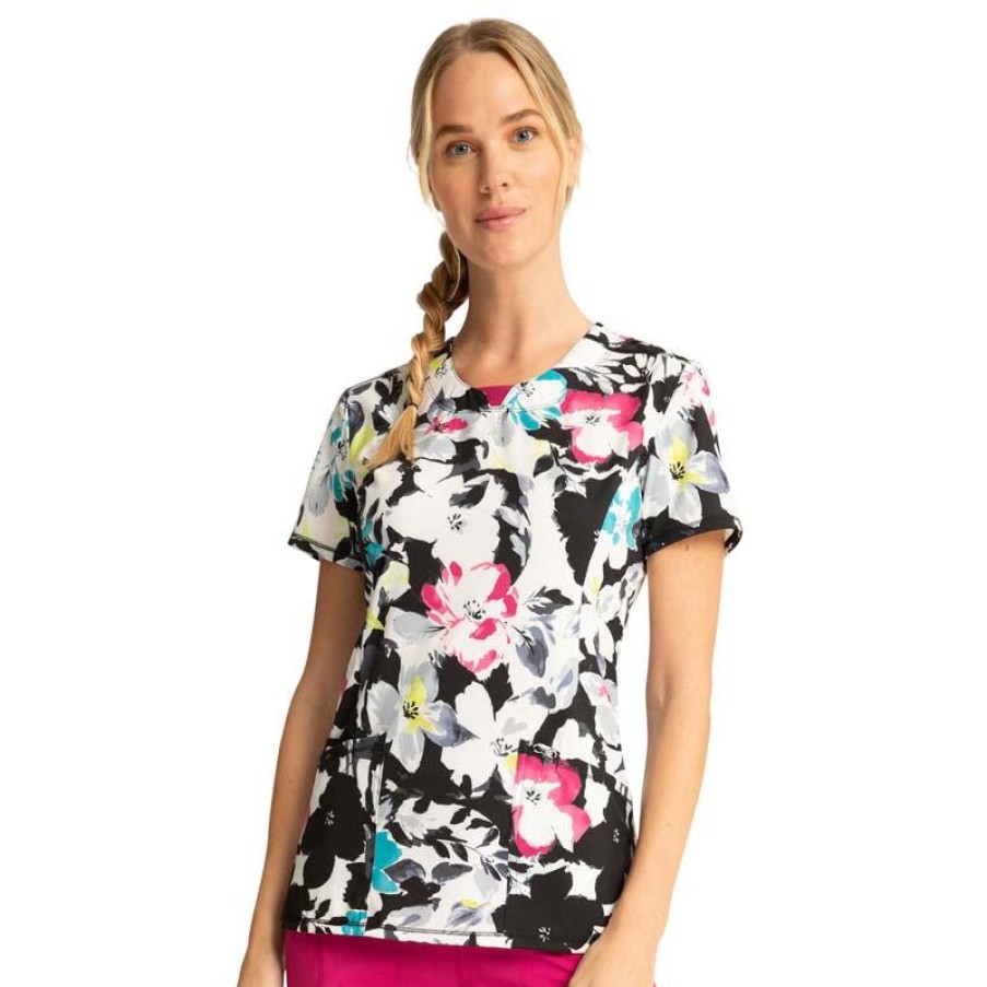 Healthcare Infinity Scrub Tops | Infinity By Cherokee Women'S Print Scrub Top Inky Garden