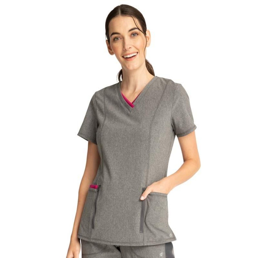 Healthcare Infinity Scrub Tops | Infinity By Cherokee Women'S V-Neck Knit Back Scrub Top Heather Grey