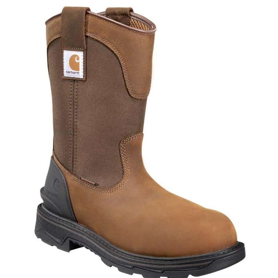 Footwear Carhartt Wellington | Carhartt Men'S 11" Ironwood Waterproof Alloy Toe Brown Wellington Bison Brown Oil Tan