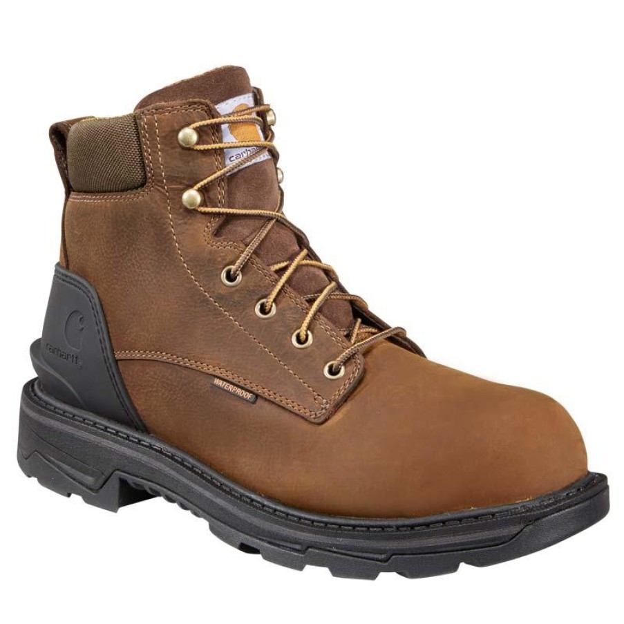 Footwear Carhartt Non-Slip Boots | Carhartt Men'S 6" Ironwood Waterproof Soft Toe Brown Work Boot Bison Brown Oil Tan