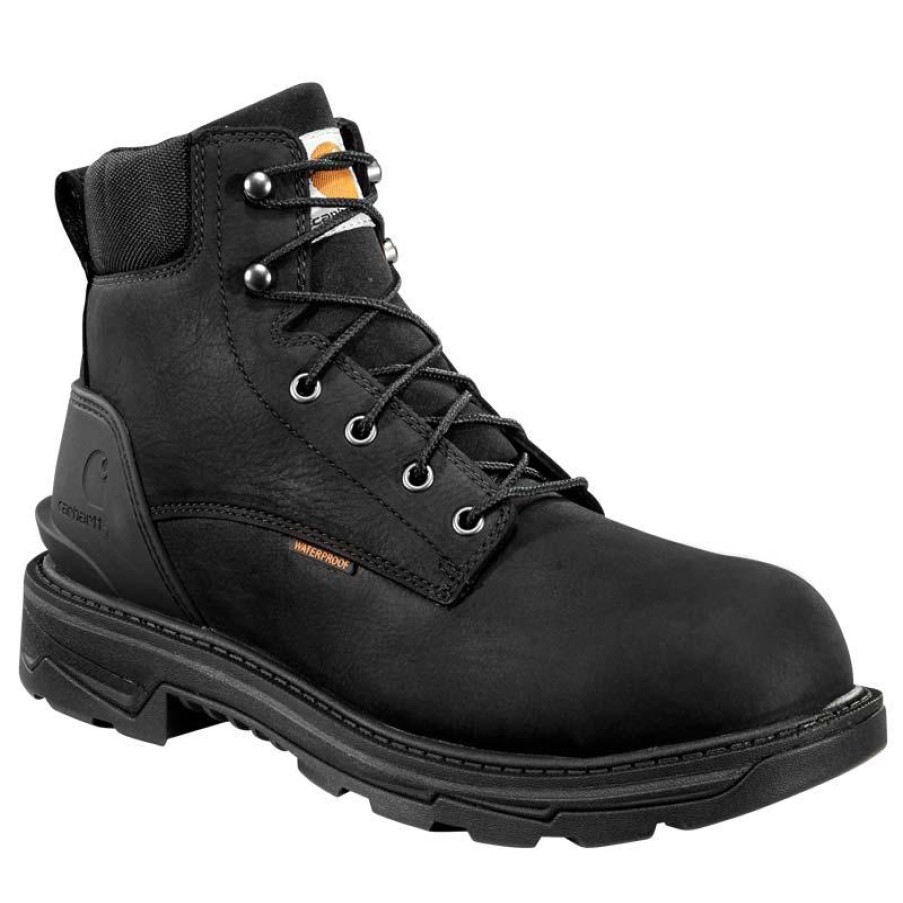 Footwear Carhartt Work Boots | Carhartt Men'S 6" Ironwood Waterproof Soft Toe Black Work Boot Black Oil Tanned