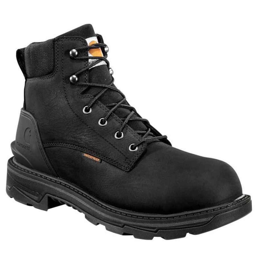 Footwear Carhartt Work Boots | Carhartt Men'S 6" Ironwood Waterproof Alloy Toe Black Work Boot Black Oil Tanned