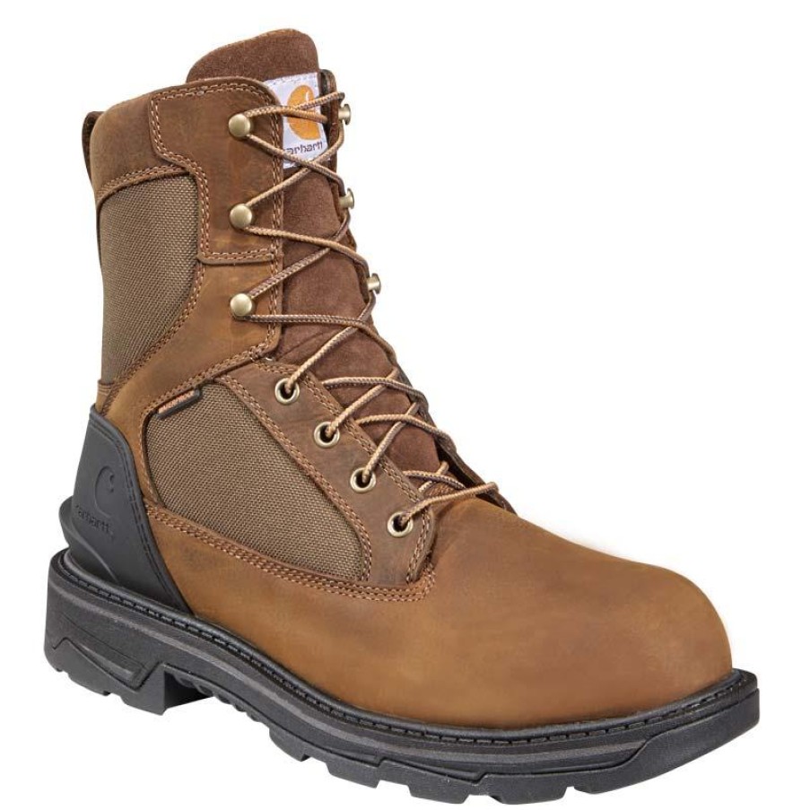 Footwear Carhartt Non-Slip Boots | Carhartt Men'S 8" Ironwood Waterproof Soft Toe Brown Work Boot Bison Brown Oil Tan