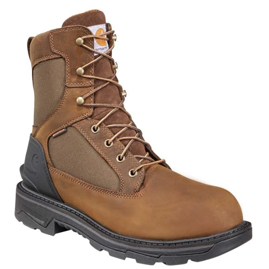 Footwear Carhartt Work Boots | Carhartt Men'S 8" Ironwood Waterproof Alloy Toe Brown Work Boot Bison Brown Oil Tan