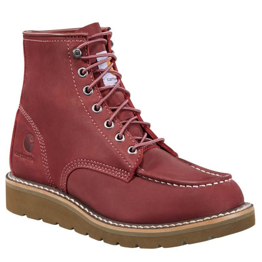 Footwear Carhartt Work Boots | Carhartt Women'S 6" Moc Toe Burgundy Wedge Work Boot Burgundy Nubuck