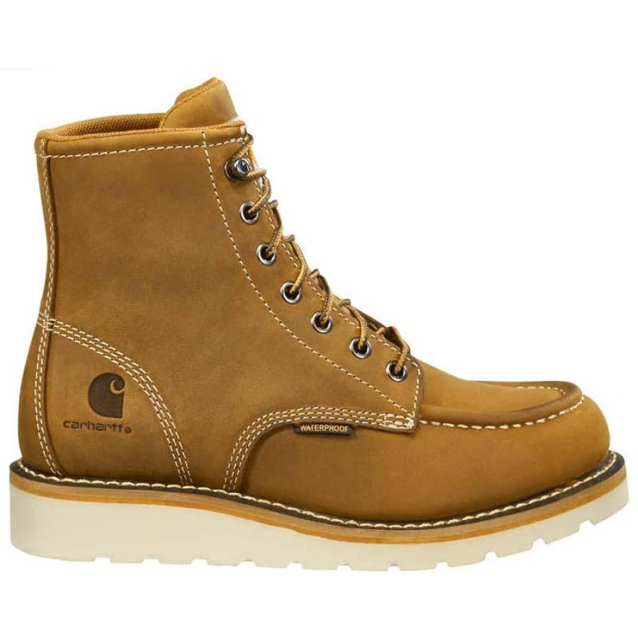 Footwear Carhartt Non-Slip Boots | Carhartt Women'S 6" Waterproof Soft Toe Moc Toe Wedge Work Boot Light Brown