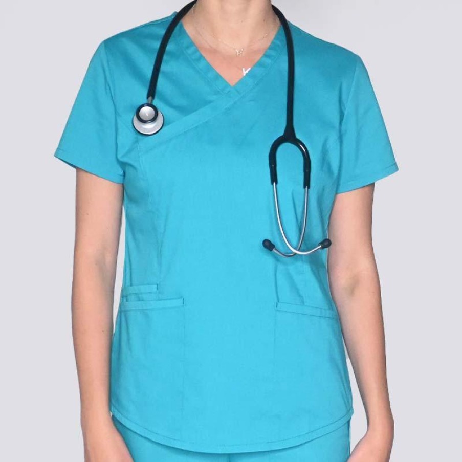 Healthcare Rx Gear Stretch Scrub Tops | Rx Gear Stretch Women'S Mock Wrap Scrub Top