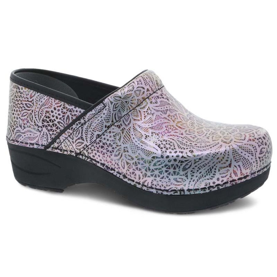 Footwear Dansko Non-Slip Healthcare | Dansko Women'S Xp 2.0 Print Leather Clog Lacy Etched