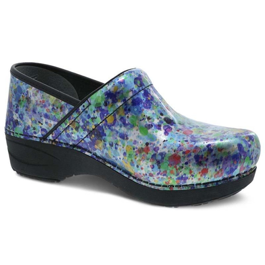 Footwear Dansko Non-Slip Healthcare | Dansko Women'S Xp 2.0 Watercolor Dots Print Patent Leather Clog Watercolor Dots Patent