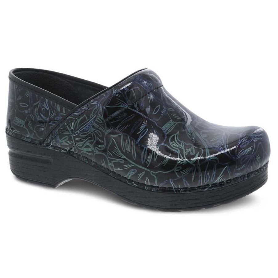 Footwear Dansko Clogs | Dansko Women'S Professional Tropical Leaf Printed Patent Leather Clog Tropical Leaf Patent