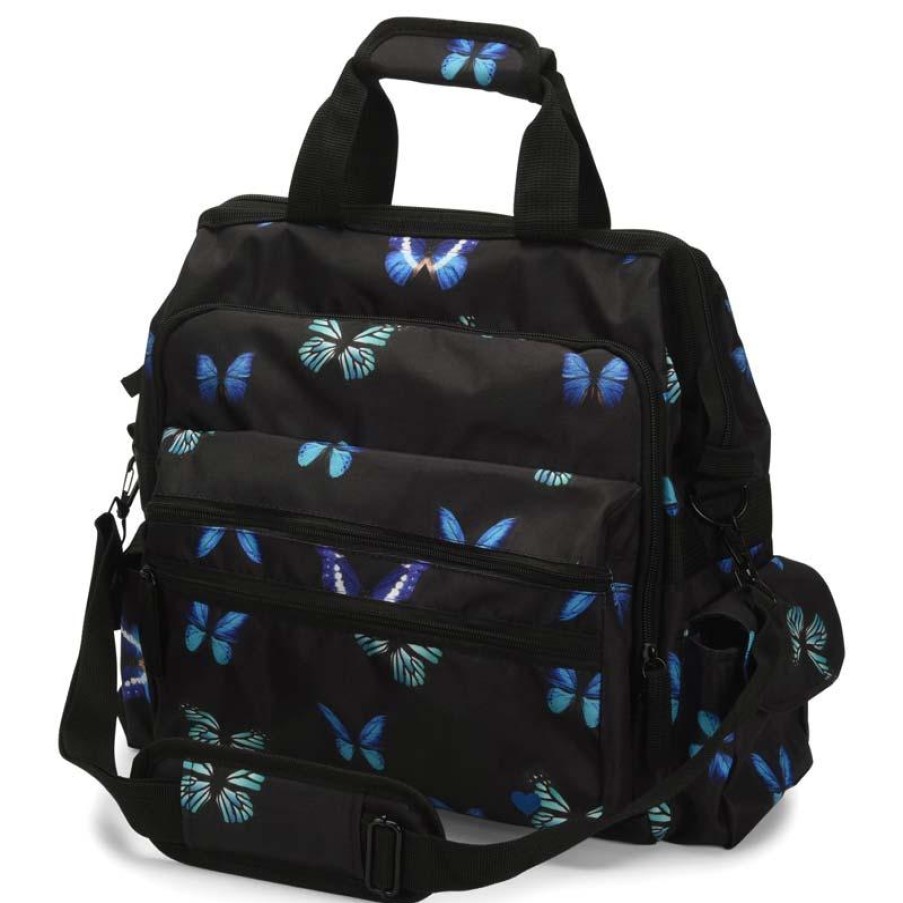 Accessories Nursemates Medical Bags | Nursemates Midnight Butterfly Print Ultimate Nursing Bag Multicolor