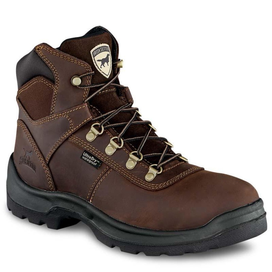 Footwear Irish Setter Steel Toe | Irish Setter Men'S 6" Ely Steel Toe Waterproof Work Boot Brown