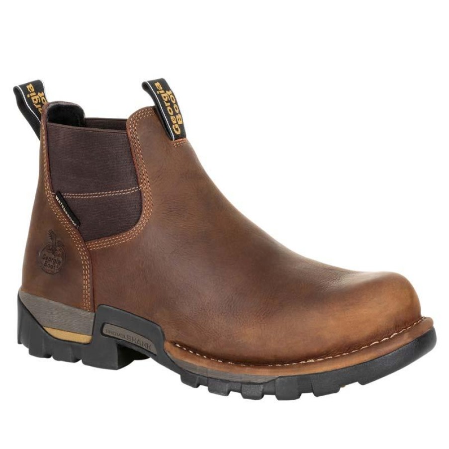 Footwear Georgia Boot Steel Toe | Georgia Boot Men'S 4" Eagle One Waterproof Steel Toe Chelsea Work Boot Brown