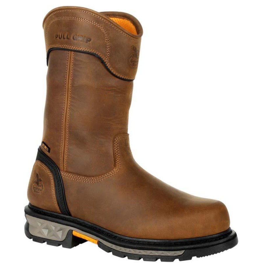 Footwear Georgia Boot Non-Slip Boots | Georgia Boot Men'S 11" Carbon-Tec Ltx Waterproof Composite Toe Zip-Up Wellington Brown