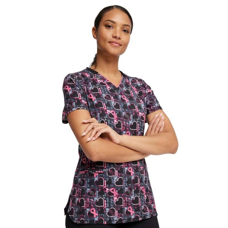 Healthcare Infinity Scrub Tops | Infinity By Cherokee Women'S Print Scrub Top Caring Beats