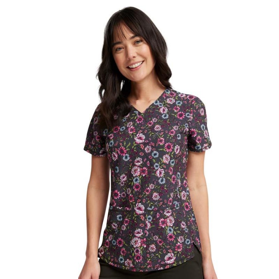 Healthcare Cherokee Scrub Tops | Cherokee Women'S Print Scrub Top Romantic Garden