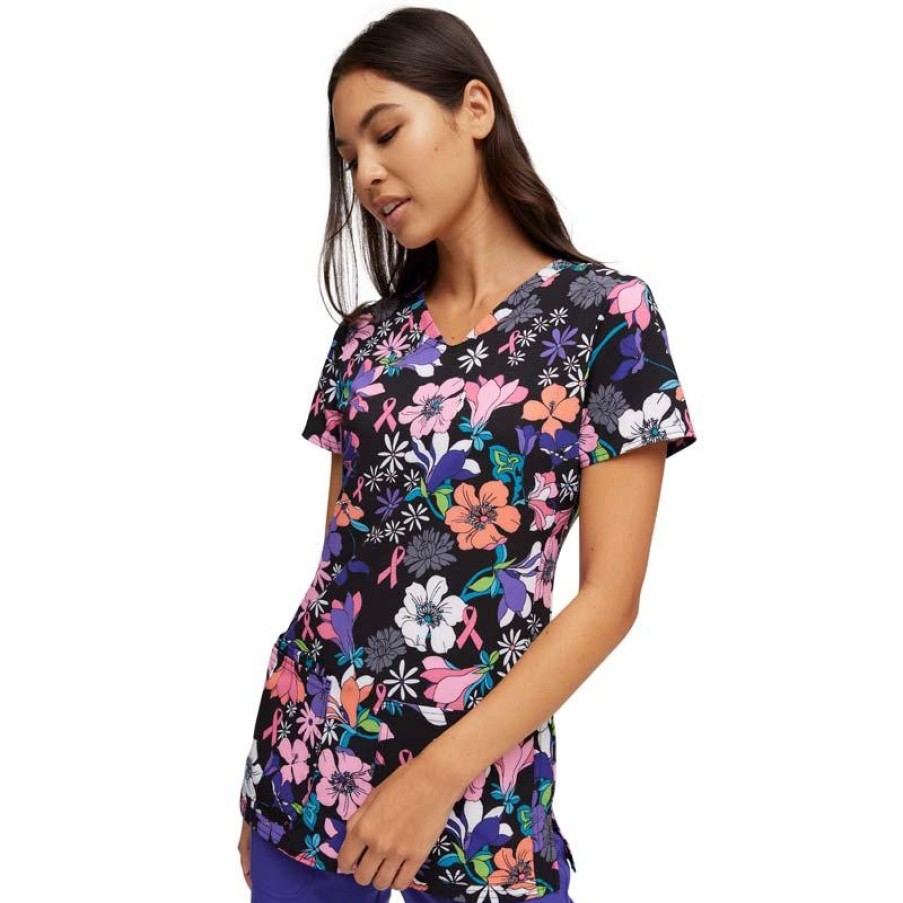 Healthcare Heartsoul Scrub Tops | Heartsoul Women'S Print Scrub Top Hopeful Blooms