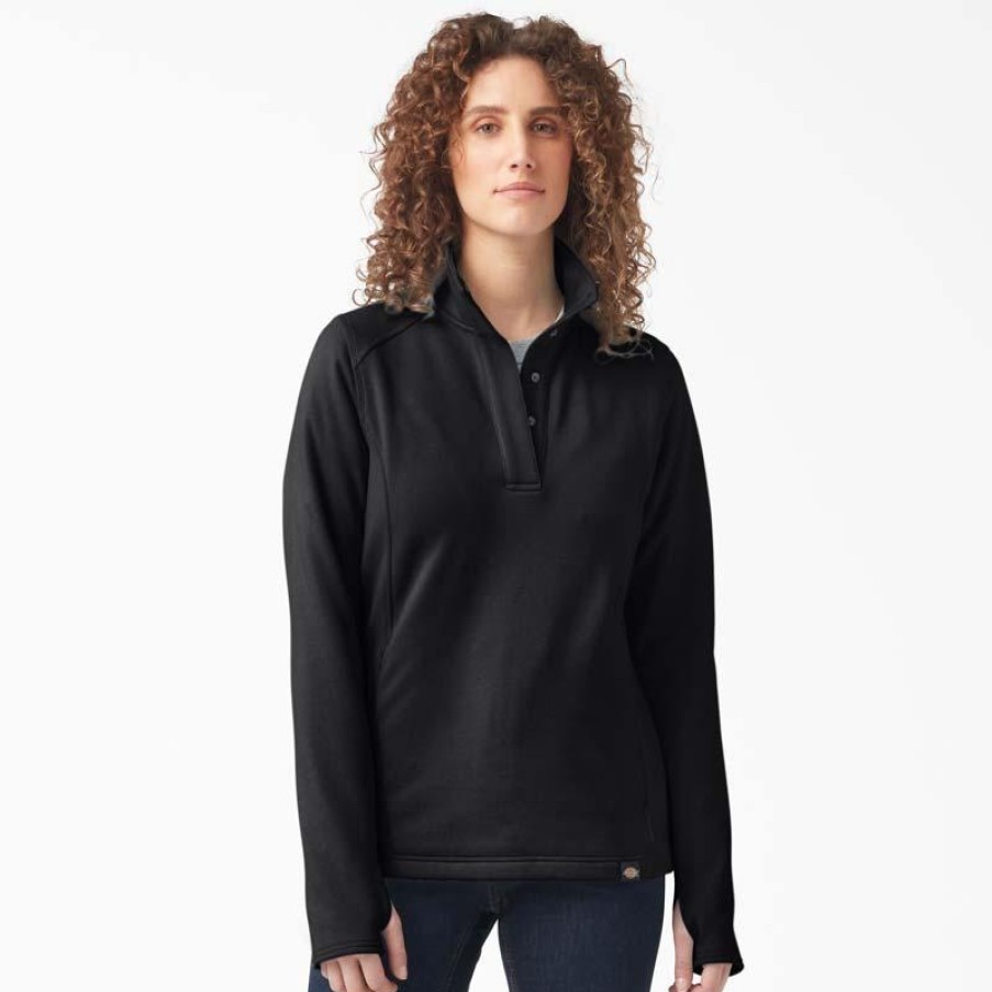 Outerwear Dickies Sweatshirts | Dickies Women'S Duratech Naverick Half-Snap Fleece Pullover Black