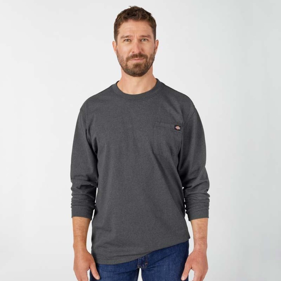 Workwear Dickies T-Shirts | Dickies Men'S Long Sleeve Heathered Heavyweight Pocket Tee