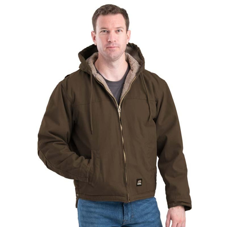 Outerwear Berne Jackets | Berne Men'S Heartland Sherpa Lined Wash Duck Hooded Jacket